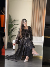 Load image into Gallery viewer, 3pc BLACK Embroidered Shalwar Kameez wit Chiffon dupatta Stitched Suit Ready to wear HW-U2524
