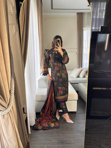 3PC Stitched shalwar Suit Ready to wear DHANAK winter Wear with Dhanak dupatta HW-DH24