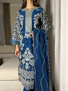 3pc BLUE Embroidered Shalwar Kameez wit Chiffon dupatta Stitched Suit Ready to wear HW-U2253