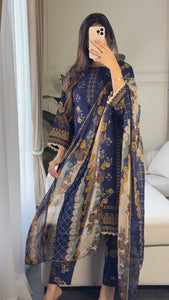 3 pcs Stitched lawn suit Ready to Wear with CHIFFON dupatta LAWN-033