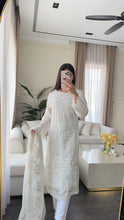 Load image into Gallery viewer, 3pc WHITE Embroidered Shalwar Kameez with CHIFFON dupatta Stitched Suit Ready to wear HW-U2485
