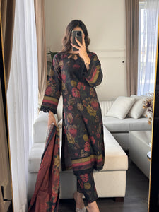 3PC Stitched shalwar Suit Ready to wear DHANAK winter Wear with Dhanak dupatta HW-DH24