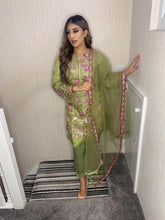 Load image into Gallery viewer, 3pc Pistachio Embroidered Shalwar Kameez with Embroidered Chiffon Dupatta Stitched Suit Ready to wear JF-PISTACHI1
