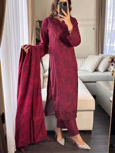 3PC Stitched shalwar Suit Ready to wear DHANAK winter Wear with Dhanak dupatta HW-DH17