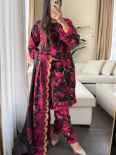 Load image into Gallery viewer, 3PC Stitched Black LINEN shalwar Suit Ready to wear LINEN winter Wear with LINEN dupatta HW-DH34
