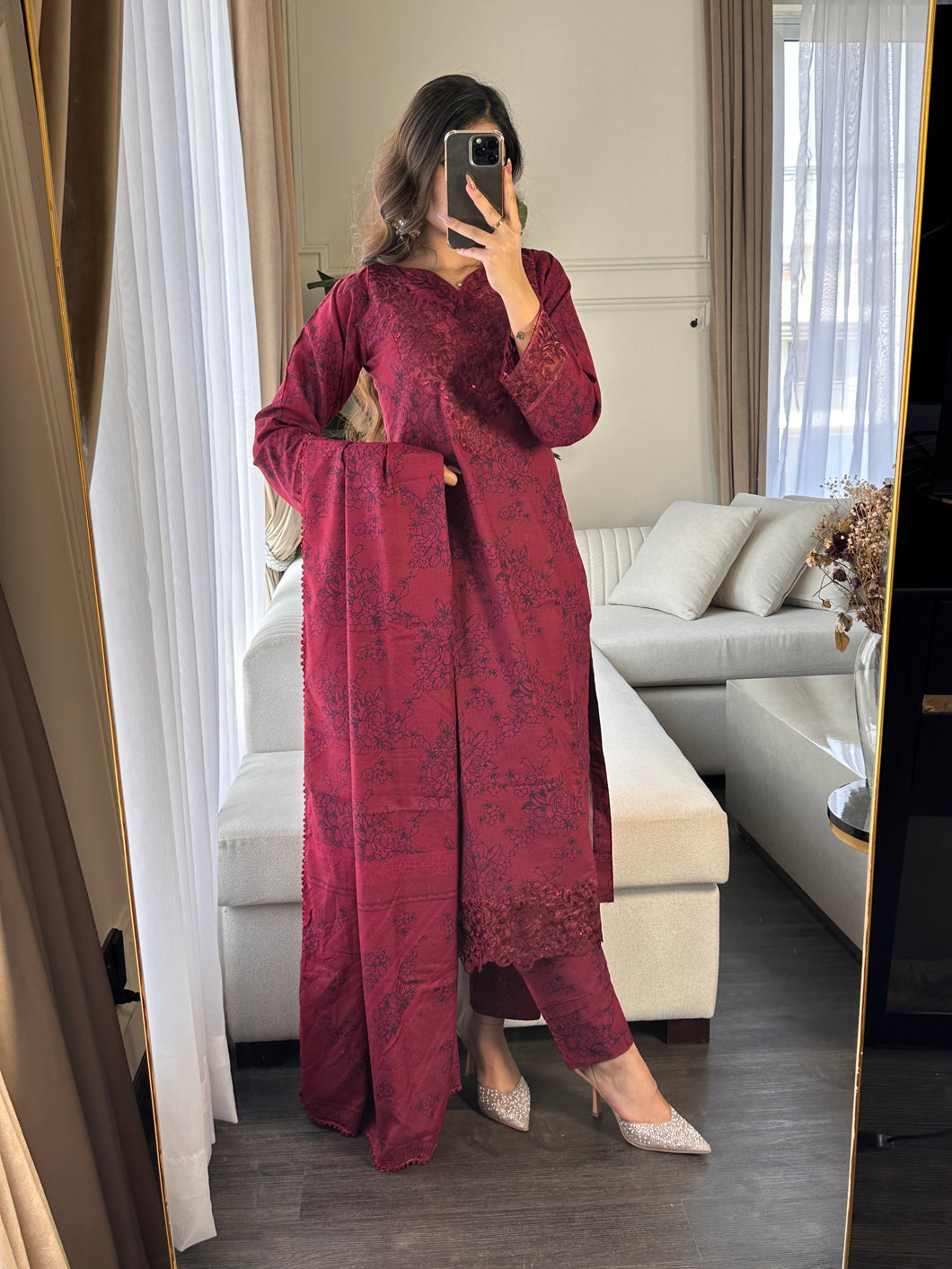 3PC Stitched shalwar Suit Ready to wear DHANAK winter Wear with Dhanak dupatta HW-DH17