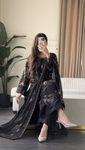Load image into Gallery viewer, 3pc BLACK Embroidered Shalwar Kameez wit Chiffon dupatta Stitched Suit Ready to wear HW-U2524
