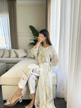 Load image into Gallery viewer, 3pc WHITE Embroidered Shalwar Kameez wit Chiffon dupatta Stitched Suit Ready to wear HW-U2262
