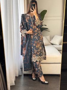 3PC Stitched shalwar Suit Ready to wear DHANAK winter Wear with Dhanak dupatta HW-DH13