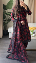 Load image into Gallery viewer, 3 pcs Stitched lawn BLACK RED suit Ready to Wear with CHIFFON dupatta LAWN-053
