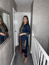 Load image into Gallery viewer, 3PC Stitched NAVY shalwar Suit Ready to wear DHANAK winter Wear with Dhanak dupatta LL-68C
