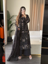 Load image into Gallery viewer, 3pc BLACK Embroidered Shalwar Kameez wit Chiffon dupatta Stitched Suit Ready to wear HW-U2524
