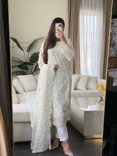 Load image into Gallery viewer, 3pc WHITE Embroidered Shalwar Kameez with CHIFFON dupatta Stitched Suit Ready to wear HW-U2485
