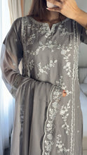 Load image into Gallery viewer, 3pc GREY Embroidered Shalwar Kameez with CHIFFON dupatta Stitched Suit Ready to wear HW-U2423
