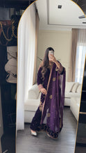 Load image into Gallery viewer, 3pc PURPLE VELVET Embroidered Shalwar Kameez with NET/Velvet dupatta Stitched Suit Ready to wear HW-U2480
