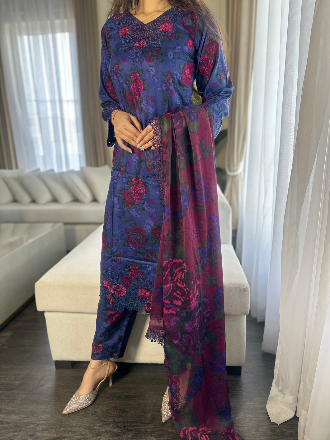 3 pcs Stitched lawn suit Ready to Wear with CHIFFON dupatta LAWN-037
