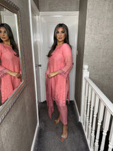 Load image into Gallery viewer, 3pc PINK Embroidered Shalwar Kameez wit Nethdupatta Stitched Suit Ready to wear AN-24002
