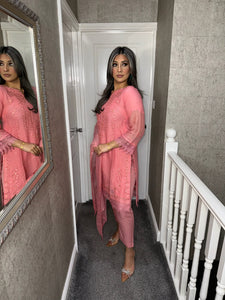 3pc PINK Embroidered Shalwar Kameez wit Nethdupatta Stitched Suit Ready to wear AN-24002