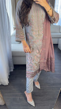 Load image into Gallery viewer, 3pc GREY MAUVE Embroidered Shalwar Kameez with CHIFFON dupatta Stitched Suit Ready to wear HW-U2284
