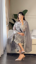 Load image into Gallery viewer, 3pc GREY Embroidered Shalwar Kameez with CHIFFON dupatta Stitched Suit Ready to wear HW-U2423
