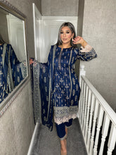 Load image into Gallery viewer, 3 pcs Stitched NAVY lawn suit Ready to Wear with chiffon dupatta LNE-24002
