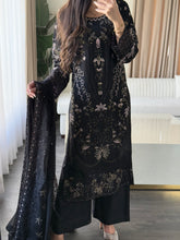 Load image into Gallery viewer, 3pc BLACK Embroidered Shalwar Kameez wit Chiffon dupatta Stitched Suit Ready to wear HW-U2524
