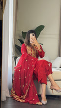 Load image into Gallery viewer, 3pc RED Embroidered Shalwar Kameez with CHIFFON dupatta Stitched Suit Ready to wear HW-ANRED

