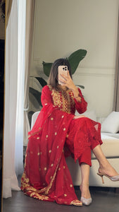 3pc RED Embroidered Shalwar Kameez with CHIFFON dupatta Stitched Suit Ready to wear HW-ANRED