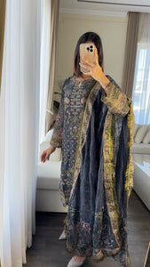 3PC DARK GREY Embroidered Shalwar Kameez with CHIFFON dupatta Stitched Suit Ready to wear HW-U2383