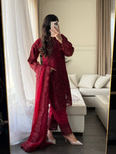 Load image into Gallery viewer, 3pc MAROON Embroidered Shalwar Kameez with NET dupatta Stitched Suit Ready to wear HW-LBMAROON
