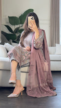 Load image into Gallery viewer, 3pc GREY MAUVE Embroidered Shalwar Kameez with CHIFFON dupatta Stitched Suit Ready to wear HW-U2284
