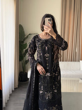 Load image into Gallery viewer, 3pc BLACK Embroidered Shalwar Kameez wit Chiffon dupatta Stitched Suit Ready to wear HW-U2524

