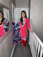 Load image into Gallery viewer, 3PC Stitched RED WHITE shalwar Suit Ready to wear LILEN winter Wear with LILEN dupatta SK-10
