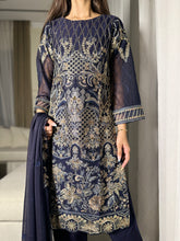 Load image into Gallery viewer, 3pc Midnight Blue Embroidered Shalwar Kameez with CHIFFON dupatta Stitched Suit Ready to wear HW-U2276
