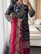Load image into Gallery viewer, 3pc NAVY PINK Embroidered Shalwar Kameez wit Chiffon dupatta Stitched Suit Ready to wear HW-AN25FL
