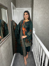 Load image into Gallery viewer, 3PC Stitched DARK GREEN shalwar Suit Ready to wear DHANAK winter Wear with Dhanak dupatta DNE-0314
