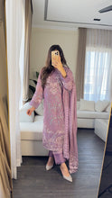 Load image into Gallery viewer, 3pc PURPLE Embroidered Shalwar Kameez with CHIFFON dupatta Stitched Suit Ready to wear HW-U2398
