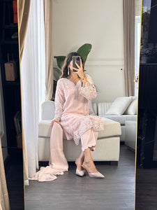 3pc PINK Embroidered Shalwar Kameez wit CHIFFON  dupatta Stitched Suit Ready to wear HW-U2303