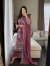 Load image into Gallery viewer, 3pc Deep Mauve Embroidered Shalwar Kameez with CHIFFON dupatta Stitched Suit Ready to wear HW-U2355
