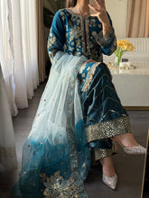 Load image into Gallery viewer, 3pc Embroidered Shalwar Kameez with Plazoo and Net dupatta Stitched Suit Ready to wear HW-U2420C
