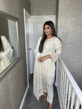 Load image into Gallery viewer, 3pc CREAM Embroidered Shalwar Kameez with CHIFFON dupatta Stitched Suit Ready to wear HW-JFCREAM
