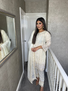 3pc CREAM Embroidered Shalwar Kameez with CHIFFON dupatta Stitched Suit Ready to wear HW-JFCREAM