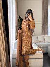 Load image into Gallery viewer, 3pc NUDE Embroidered  Chiffon Shalwar Kameez with Net dupatta Stitched Suit Ready to wear HW-DT83D
