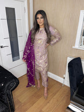 Load image into Gallery viewer, 3pc Pastel Purple Embroidered Shalwar Kameez with Chiffon dupatta Stitched Suit Ready to wear HW-JFPASTEL01
