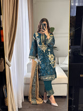 Load image into Gallery viewer, 3pc BOTTLE GREEN Embroidered Shalwar Kameez wit CHIFFON  dupatta Stitched Suit Ready to wear HW-U2313
