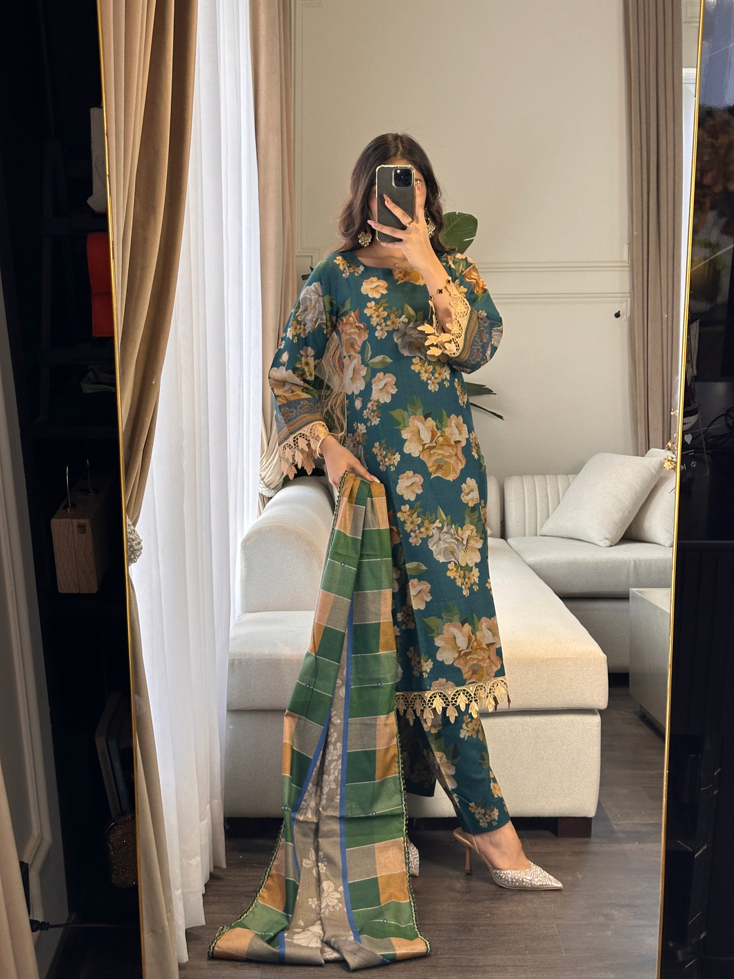3PC Stitched shalwar Suit Ready to wear DHANAK winter Wear with Dhanak dupatta HW-DH22