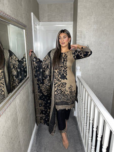 3 pcs Stitched Black shalwar Suit Ready to wear Lilen winter Wear with LILEN dupatta LL-47A