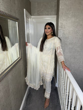 Load image into Gallery viewer, 3pc CREAM Embroidered Shalwar Kameez with CHIFFON dupatta Stitched Suit Ready to wear HW-JFCREAM
