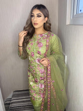 Load image into Gallery viewer, 3pc Pistachio Embroidered Shalwar Kameez with Embroidered Chiffon Dupatta Stitched Suit Ready to wear JF-PISTACHI1
