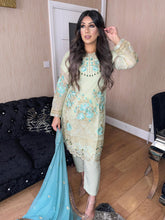 Load image into Gallery viewer, 3pc LIGHTGREEN Embroidered Shalwar Kameez with Chiffon dupatta Stitched Suit Ready to wear KHA-LIGHTGREEN
